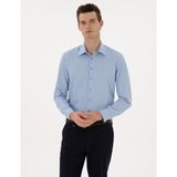 Pierre Cardin Erkek Mavi Slim Fit Armürlü Uzun Kollu Gömlek 50312330-VR036 - 2XL