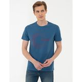 Pierre Cardin Erkek Mavi Slim Fit Baskılı Bisiklet Yaka Tişört 50241496-VR028 - İndigo