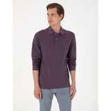Pierre Cardin Erkek Mor Slim Fit Kıvrılmaz Polo Yaka Basic Pike Sweatshirt 50314048-VR038 - XL