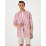 Pierre Cardin Erkek Nar Çiçeği %100 Keten Çizgili Regular Fit Uzun Kollu Gömlek 50304531-VR239 - XL