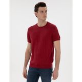 Pierre Cardin Erkek Nar Çiçeği Keten Karışımlı Regular Fit Bisiklet Yaka Triko Tişört 50305992-VR239 - 2XL