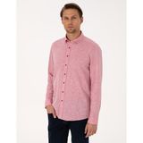 Pierre Cardin Erkek Nar Çiçeği Keten Karışımlı Regular Fit Uzun Kollu Gömlek 50303245-VR239 - XL