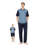 Pierre Cardin Erkek Pijama Takımı, 3 Parça, Kısa Kollu, V Yaka, Jakarlı Penye, Mavi, L Beden