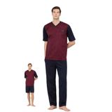 Pierre Cardin Erkek Pijama Takımı, Kısa Kollu, V Yaka, Jakarlı Penye, Bordo, XL