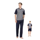 Pierre Cardin Erkek Pijama Takımı, Kısa Kollu, V Yaka, Jakarlı Penye, Lacivert, XL