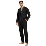 Pierre Cardin Erkek Pijama Takımı,%100 Pamuk, Uzun Kollu, Boydan Düğmeli, Siyah, L