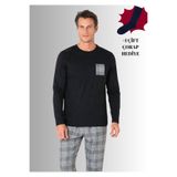 Pierre Cardin Erkek Pijama Takımı,%100 Pamuklu, Bisiklet Yaka, Uzun Kol, Düz Paça, Çorap Hediyeli, Siyah, M