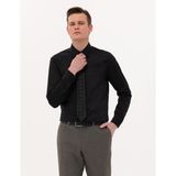 Pierre Cardin Erkek Siyah %100 Pamuk Parlak Saten Slim Fit Uzun Kollu Basic Gömlek 50268201-VR046 - 5XL