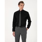 Pierre Cardin Erkek Siyah %100 Pamuk Parlak Saten Slim Fit Uzun Kollu Basic Gömlek 50305127-VR046
