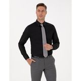 Pierre Cardin Erkek Siyah %100 Pamuk Parlak Saten Slim Fit Uzun Kollu Basic Gömlek 50315407-VR046