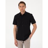 Pierre Cardin Erkek Siyah Basic Regular Fit Kısa Kollu Cepli Gömlek 50307003-VR046