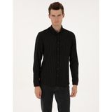 Pierre Cardin Erkek Siyah Çizgi Baskılı Slim Fit Uzun Kollu Gömlek 50311110-VR046 - 2XL