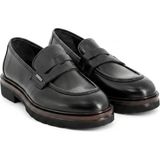Pierre Cardin Erkek Siyah Deri Penny Loafer Kalın Lug Taban Kahve Şeritli Bağcıksız Ayakkabı