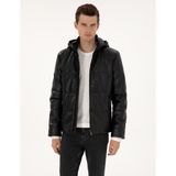 Pierre Cardin Erkek Siyah Kapüşonlu Suni Deri Ceket 50318153-001 - Dropsuz - 52