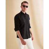 Pierre Cardin Erkek Siyah Keten Karışımlı Regular Fit Uzun Kollu Gömlek 50325356-VR046 - 2XL