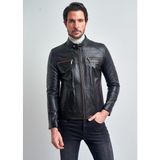 Pierre Cardin Erkek Siyah Motorcu Cepli Gerçek Deri Ceket - 60