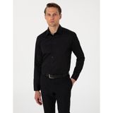 Pierre Cardin Erkek Siyah Parlak Saten Regular Fit Uzun Kollu Basic Gömlek 50302972-VR046