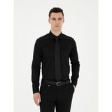 Pierre Cardin Erkek Siyah Parlak Saten Slim Fit Uzun Kollu Basic Gömlek 50286102-VR046 - 3XL