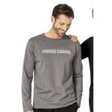 PIERRE CARDIN Erkek Siyah Pijama Takım,%100 Pamuk, Uzunkollu, Cepli-KOYU GRİ-S