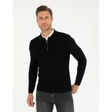 Pierre Cardin Erkek Siyah Regular Fit Fermuarlı Polo Yaka Triko Kazak 50296453-VR046