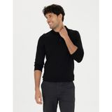 Pierre Cardin Erkek Siyah Regular Fit Polo Yaka Yün Karışımlı Basic Triko Kazak 50270051-VR046