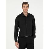 Pierre Cardin Erkek Siyah Slim Fit Armürlü Uzun Kollu Gömlek 50294742-VR046