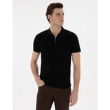 Pierre Cardin Erkek Siyah Slim Fit Fermuarlı Polo Yaka Triko Tişört 50303605-VR046 - 2XL