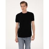Pierre Cardin Erkek Siyah Slim Fit Keten Karışımlı Bisiklet Yaka Triko Tişört 50305973-VR046