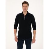 Pierre Cardin Erkek Siyah Slim Fit Kıvrılmaz Fermuarlı Polo Yaka Basic Pike Sweatshirt 50314046-VR046 - 2XL