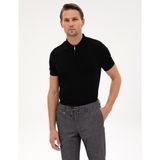 Pierre Cardin Erkek Siyah Slim Fit Polo Yaka Fermuarlı Triko Kazak 50302609-VR046 - 3XL