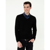 Pierre Cardin Erkek Siyah Slim Fit V Yaka Basic Triko Kazak 50248554-VR046 - 3XL