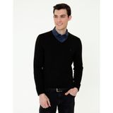 Pierre Cardin Erkek Siyah Slim Fit V Yaka Basic Triko Kazak 50248554-VR046