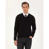 Pierre Cardin Erkek Siyah Slim Fit V Yaka Basic Triko Kazak 50296583-VR046
