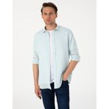 Pierre Cardin Erkek Su Yeşili %100 Keten Regular Fit Uzunkollu Gömlek 50303293-VR115
