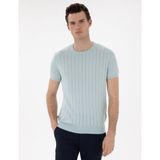 Pierre Cardin Erkek Su Yeşili Keten Karışımlı Regular Fit Bisiklet Yaka Triko Tişört 50305992-VR048 - XL