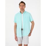 Pierre Cardin Erkek Su Yeşili Keten Karışımlı Regular Fit Kısa Kollu Gömlek 50303418-VR083 - Nil - XL