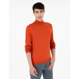 Pierre Cardin Erkek Turuncu Slim Fit Yarım Balıkçı Yaka Basic Triko Kazak 50296614-VR051 - 2XL