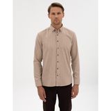 Pierre Cardin Erkek Vizon Çizgili Regular Fit Uzun Kollu Gömlek 50312366-VR052 - 2XL