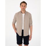 Pierre Cardin Erkek Vizon Keten Görünümlü Slim Fit Uzun Kollu Gömlek 50307025-VR052 - XL