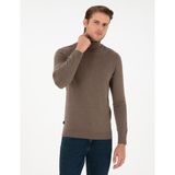 Pierre Cardin Erkek Vizon Melanj Slim Fit Balıkçı Yaka Basic Triko Kazak 50296582-VR174 - 3XL
