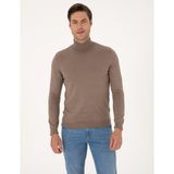Pierre Cardin Erkek Vizon Melanj Slim Fit Balıkçı Yaka Basic Triko Kazak 50314202-VR174 - XL