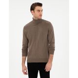 Pierre Cardin Erkek Vizon Melanj Slim Fit Balıkçı Yaka Yün Karışımlı Triko Kazak 50296445-VR174 - XL