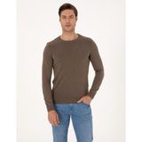 Pierre Cardin Erkek Vizon Melanj Slim Fit Bisiklet Yaka Basic Triko Kazak 50315509-VR174 - 3XL