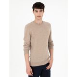 Pierre Cardin Erkek Vizon Melanj Slim Fit Bisiklet Yaka Kaşmir Triko Kazak 50303471-VR174 - XL