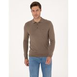 Pierre Cardin Erkek Vizon Melanj Slim Fit Polo Yaka Basic Triko Kazak 50314189-VR174 - XL