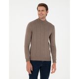 Pierre Cardin Erkek Vizon Melanj Slim Fit Yarım Balıkçı Yaka Triko Kazak 50300460-VR174