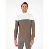 Pierre Cardin Erkek Vizon Melanj Slim Fit Yarım Balıkçı Yaka Triko Kazak 50300526-VR174 - 3XL