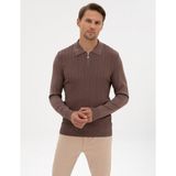 Pierre Cardin Erkek Vizon Regular Fit Bisiklet Yaka Fermuarlı Triko Kazak 50315753-VR052 - XL