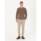 Pierre Cardin Erkek Vizon Slim Fit Çizgili Kanvas Pantolon 50278471-VR052 - 38 - 30