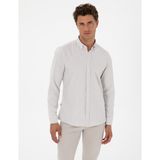 Pierre Cardin Erkek Vizon Slim Fit Çizgili Slim Fit Gömlek 50311396-VR052 - 3XL